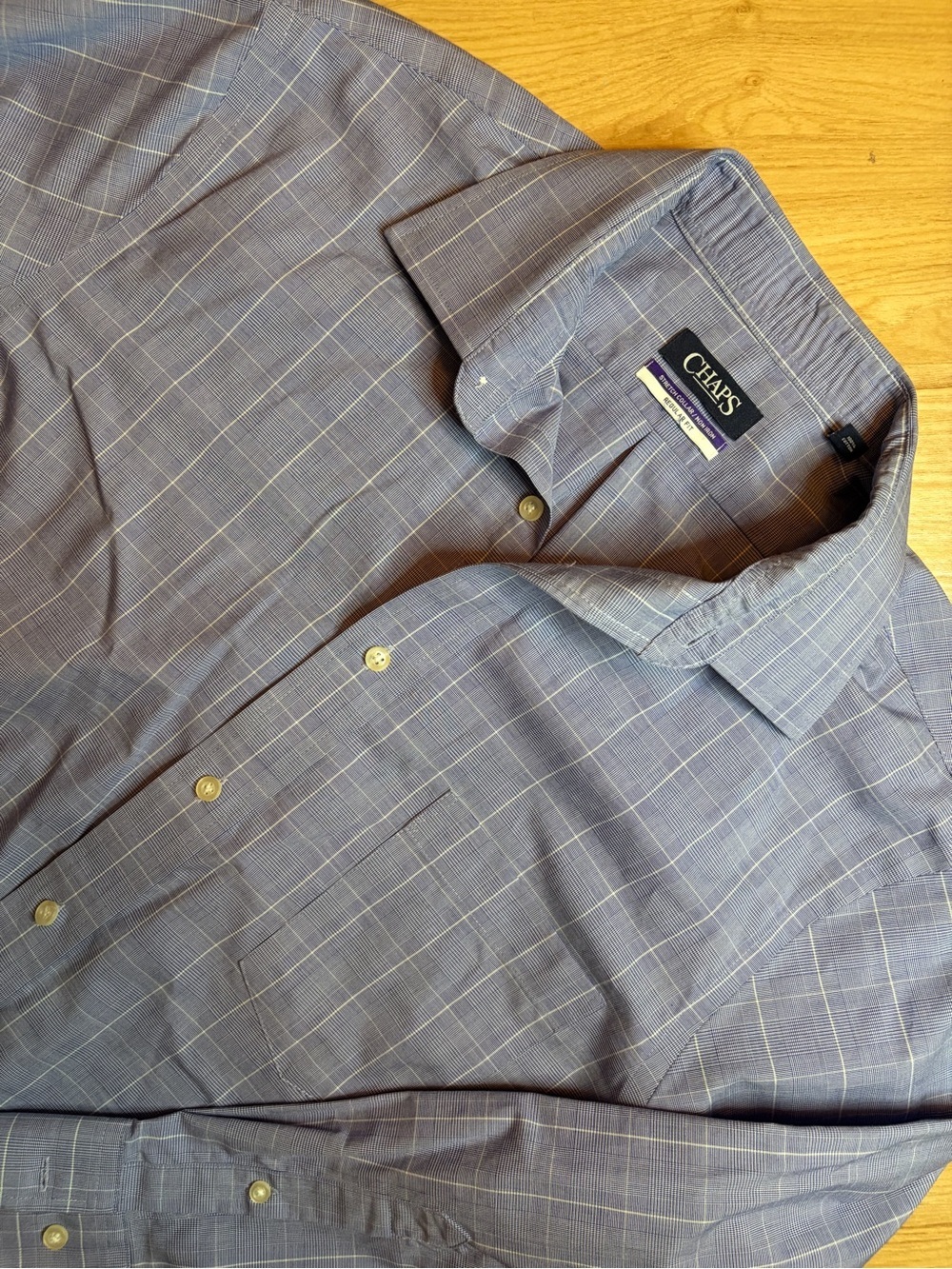Chaps Blue Checked Stretch Collar Non-Iron Shirt 16.5 32/33 Regular Fit